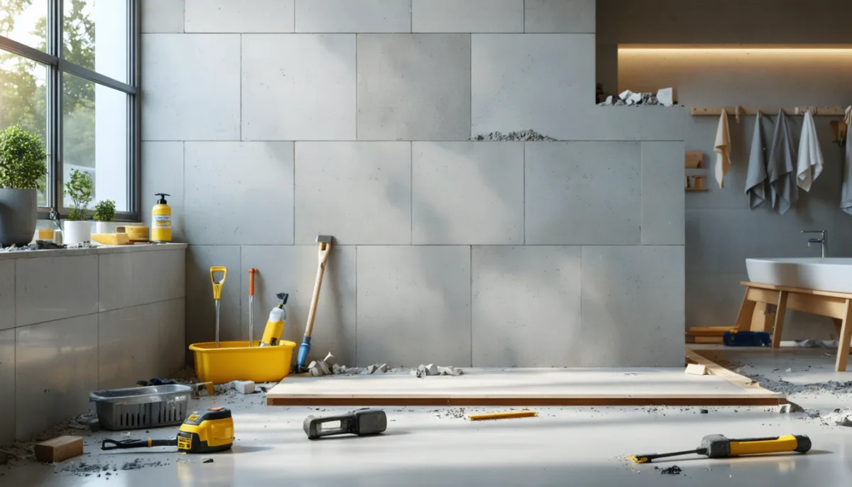 transformez votre salle de bain avec la pose de béton cellulaire, offrant un support solide et élégant pour un carrelage durable et esthétique.